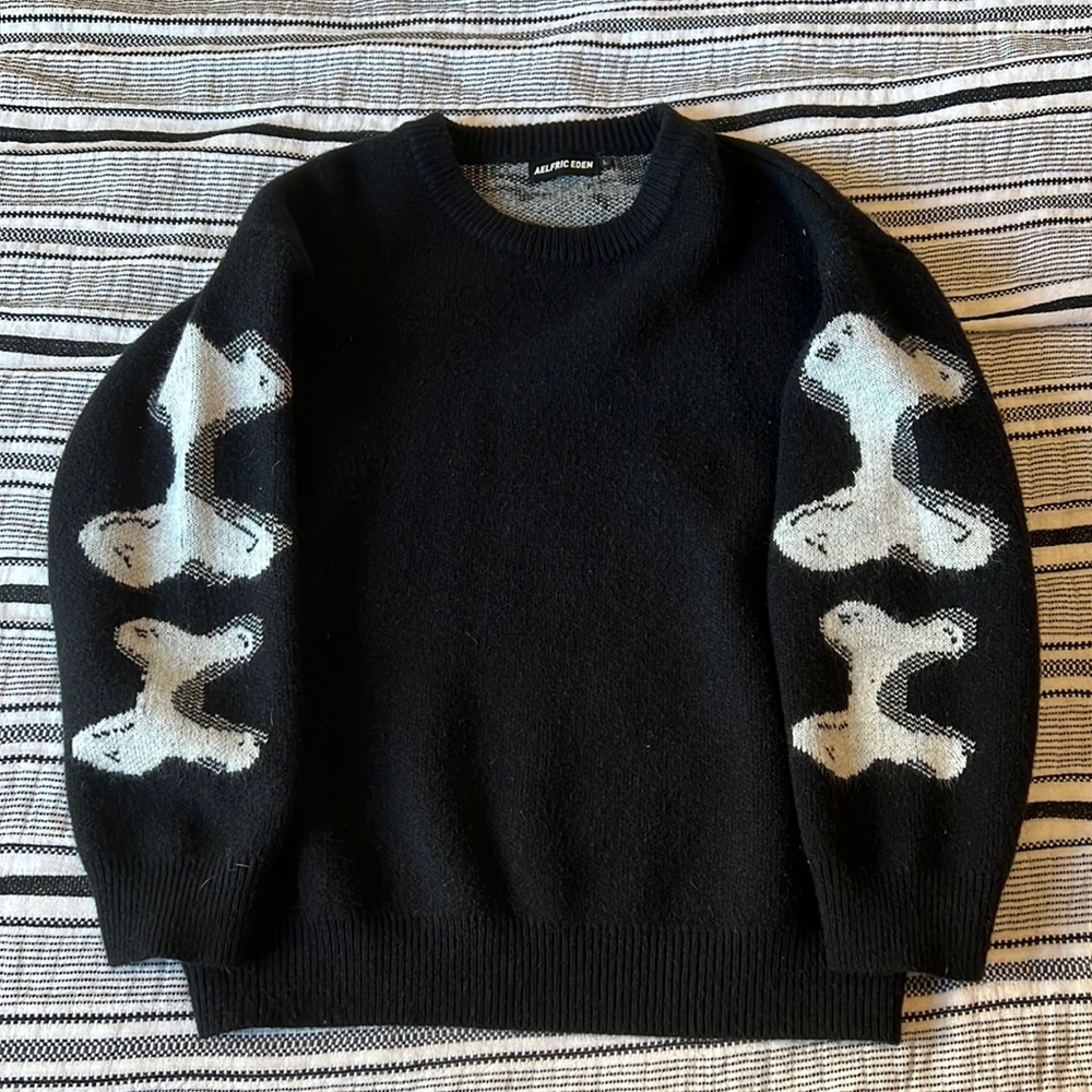 Aelfric Eden back sweater with skeleton bone sleeves and back